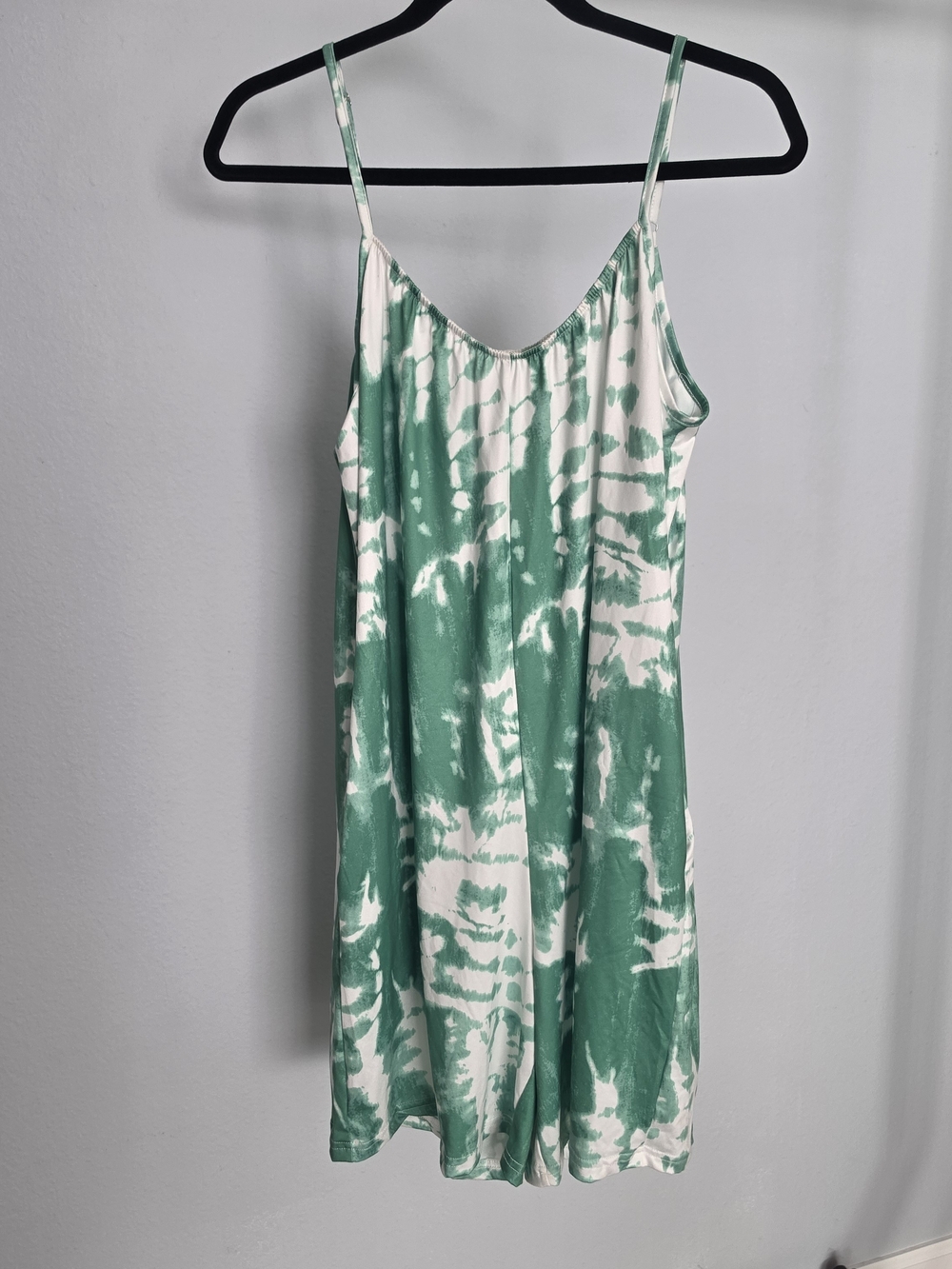 Green and White Tie-Dye Romper W Pockets - Fits Up To Size 8